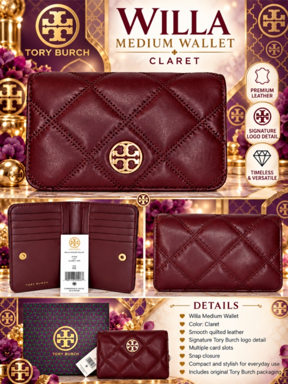 Tory Burch Willa Medium Wallet NWT NIP